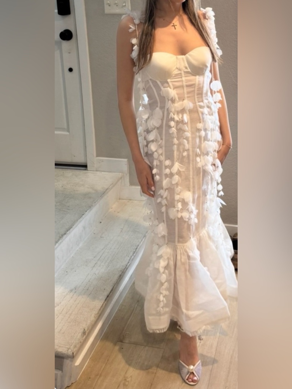 Zimmermann White Petal Floral-Appliqué Mermaid SILK GOWN BRAND NEW without tags
